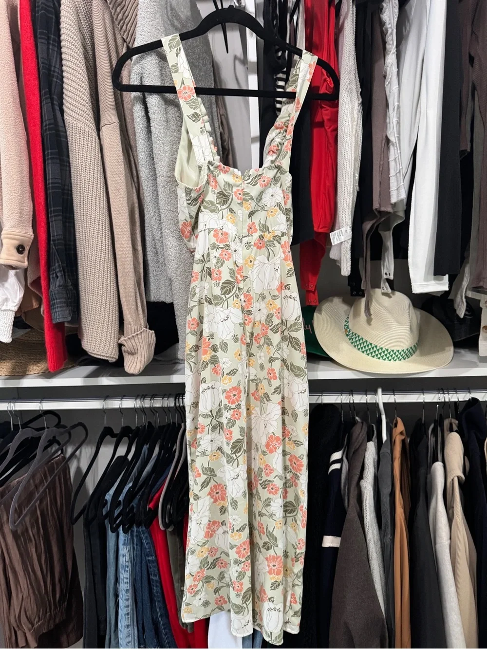 Abercrombie & Fitch Floral Maxi Dress in Cream with Pink & Green Print